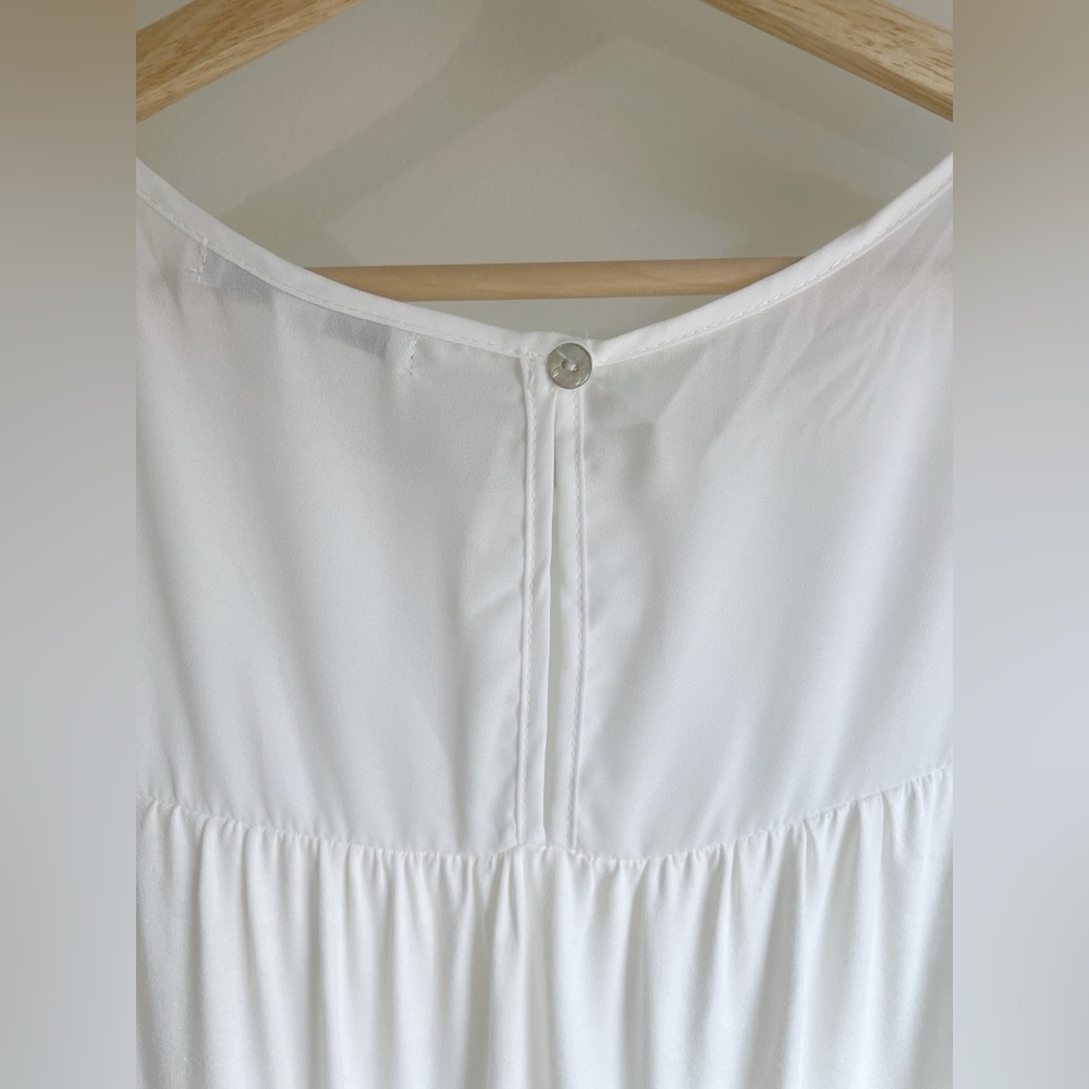 Green Envelope Los Angeles White Pleated Blouse‎ | Sleeveless Round Neck | L - Picture 5 of 7